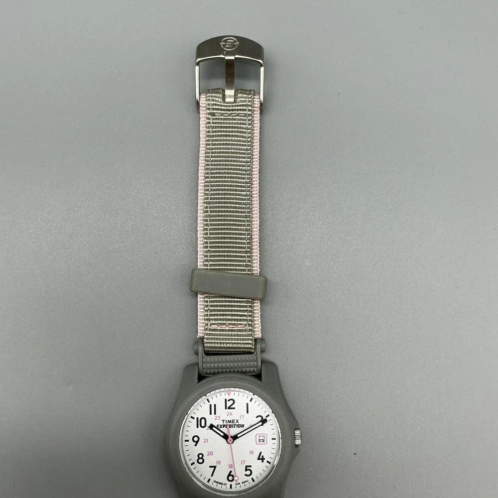Timex Expedition T2P591 Girls Watch 33mm Gray Nylon Indiglo Date New Battery